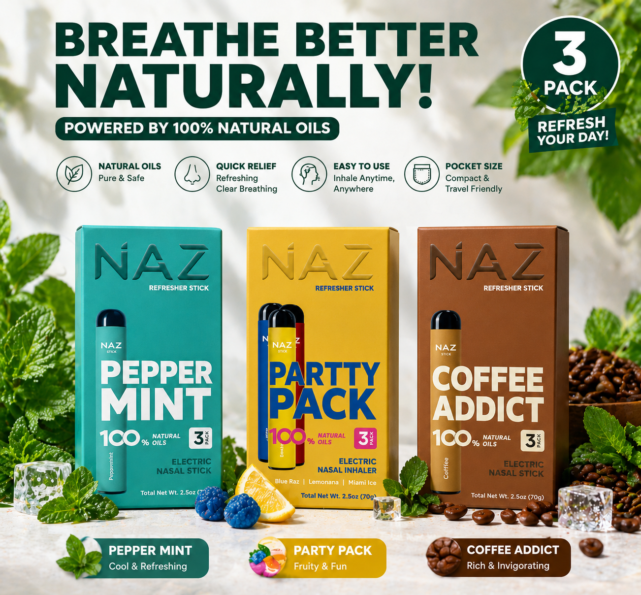 Naz Inhaler Naz Stick | Electronic Nasal Inhaler with Essential Oils - Party Pack ...